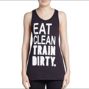 Corner Shop Eat Clean Train Dirty Black Racer Tank